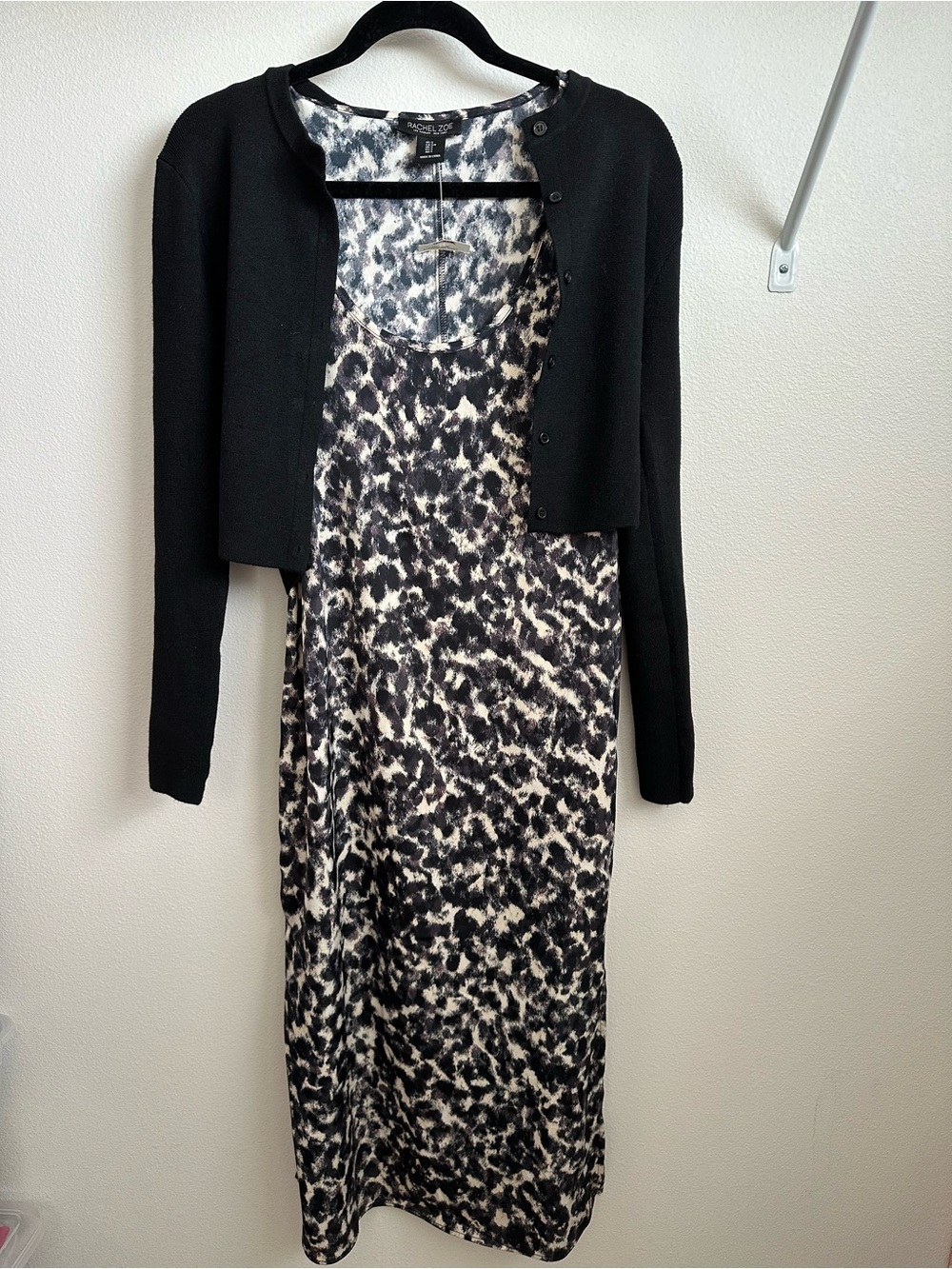 RACHEL Zoe Black & White Print Midi Slip Dress